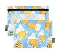 Astuccio a 3 fori con finestra trasparente arancione birra di grano astuccio organizer grande capacità 3 anelli astuccio per ufficio forniture scolastiche cosmetici multicolore 2 pezzi