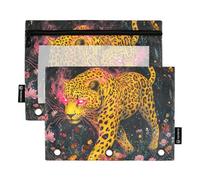 Astuccio a 3 fori per raccoglitore, con 3 anelli, per scuola, casa, viaggi, biglietti, colore: giallo leopardato