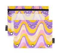 Astuccio a 3 fori per raccoglitore con finestra trasparente arancione-viola, design irregolare, con cerniera, occhielli rinforzati, raccoglitore a 3 fori, per scuola, ufficio e casa, multicolore 2