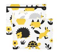 Astuccio a 3 fori per raccoglitori a 3 anelli, confezione da 2 pezzi, per insegnanti, carino, nero, giallo, tartaruga, riccio, orso, coniglio