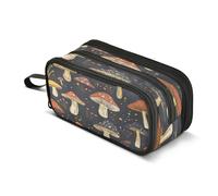 Astuccio a 3 scomparti con motivo disegnato a mano, a forma di fungo, astuccio per penne e matite, per scuola, portatile, per ragazze e ragazzi, Modello disegnato a mano del fungo, Taglia unica