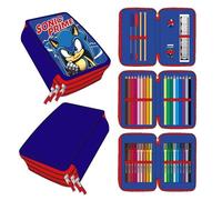 Astuccio a 3 scomparti di Sonic - Colore blu - 12,5 x 6,5 x 19,5 cm - Realizzato in 100% poliestere - Chiusura con cerniera - Include accessori - Prodotto originale progettato in Spagna, blu, Astuccio
