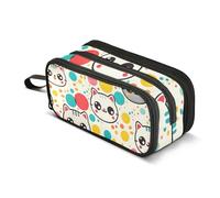 Astuccio a pois colorati con faccia di gatto, grande capacità, per ragazzi e ragazze, astuccio a 3 scomparti, astuccio per studenti, cancelleria per scuola, ufficio, lavoro, Colorful Dots Cartoon Cat