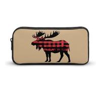 Astuccio a quadri con alce Lumberjack, rosso e nero, grazioso astuccio per penne e cosmetici, organizer per viaggi, ufficio