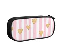 Astuccio a righe rosa per ragazzi e ragazze con cuore galassia grande portapenne da scrivania cancelleria organizer astuccio per scuola ufficio borsa per trucco con cerniera, Nero , 21x5x10.5cm