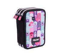 Astuccio a tre scomparti Milan Aliens 2 con gomma temperino matita 3 penne righello 12 matite colorate 6 matite colorate metallizzate 5 matite fluorescenti forbici e 18 pennarelli - 195x13x75 cm - Ros