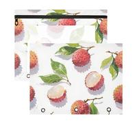 Astuccio adorabile a 3 fori per lettere A4, confezione da 2 pezzi, per studenti, forniture artistiche, frutta, litchi rosso, pittura a olio, estuche para lapices