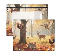 Astuccio adorabile a 3 fori per raccoglitori a 3 anelli, confezione da 2 pezzi, per insegnanti utunno, safari, animali, cervo, scoiattolo, lepre, cartuchera per lapices