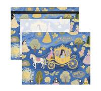 Astuccio adorabile con 3 fori per raccoglitori a 3 anelli, confezione da 2 articoli scolastici per studenti, pittura artistica blu, carrozza principessa
