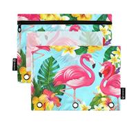 Astuccio artistico per raccoglitori a 3 anelli, fiori tropicali, fenicotteri rosa, con cerniera, astuccio per penne, raccoglitori scolastici, tasche trasparenti personalizzate, 24,9 x 18 cm, 2