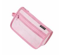 Astuccio, astuccio trasparente in nylon a rete con zip mesh, Clear Exam Pencil Pouch, custodia per cancelleria portatile per scuola, viaggio aereo, bagno (nero, blu, rosa, bianco, viola), Colore: rosa