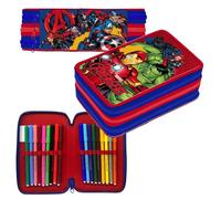 Astuccio Avengers Marvel completo 3 zip scuola elementare pennarelli Giotto