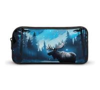 Astuccio blu con galassia e natura, cervo, alci, astuccio per penne e cosmetici, organizer per viaggi, ufficio