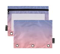 Astuccio blu rosa sfumato per raccoglitori a 3 anelli, penne e matite, con cerniera, pastelli, trasparente, astuccio per penne da donna 24,9 x 18 cm, 2 confezioni