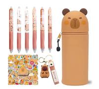 Astuccio Capibara, 6 Penne Pulibili, Portachiavi in PVC, Astuccio 2 in 1 Silicone Morbido, Kawaii per Scuola, Portapenne da Tavolo, Astuccio Cadeau Perfetto per Bambini, Autocollanti Capybara(C5)