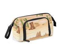 Astuccio carino con scomparti e cerniera, per donne e college, motivo: stivali da cowboy occidentale, con pistola e speroni, grande capacità