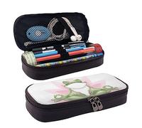 Astuccio carino con stampa di alberi di ciliegio, astuccio in pelle di grande capacità, astuccio per penne con cerniera per ufficio, Carino Rana Divertente Fare Yoga, Taglia unica, moderno