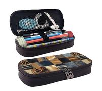 Astuccio carino con stampa patchwork in denim astuccio estetico astuccio speciale portapenne in pelle artificiale astuccio durevole astuccio con cerniera per uomini donne ufficio lavoro e studio, Nero
