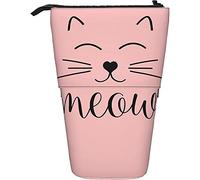 Astuccio carino sorridente gattino miao animale gatto cartone animato disegnato a mano borsa per il trucco leggero studenti cancelleria caso stampa portatile astuccio per matite in piedi per ragazze,