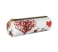 Astuccio cilindrico in pelle Love Tree And Bike Pattern Durevole custodia per matite Borsa per penne Materiale scolastico