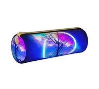 Astuccio cilindrico in pelle Moon Tree Landscape Pattern Custodia per cancelleria per ufficio portatile Custodia per penna Materiale scolastico