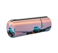 Astuccio cilindrico per penne a sfera e matite, motivo: aeroplano in The Evening Lights, in pelle, con cerniera