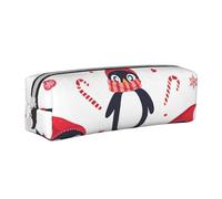 Astuccio cilindrico portatile con pinguino e sciarpa, astuccio in pelle con cerniera per cosmetici, bianco, Taglia unica, Zaino Scuola