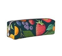 Astuccio cilindrico portatile per matite con foglia d'uva fragola, astuccio cilindrico con cerniera in pelle per cosmetici, bianco, Taglia unica, Zaino Scuola