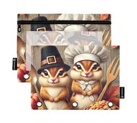 Astuccio colorato a 3 anelli per matite e matite, motivo scoiattolo pellegrino, con cerniera, trasparente, per la scuola, con cerniera, 24,9 x 18 cm, confezione da 2