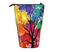 Astuccio colorato arcobaleno albero della vita acquerello natura pianta selvatica arte pittura studenti cancelleria caso personalizzato adulto cancelleria organizzatore scatola grande capacità college