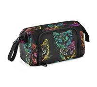 Astuccio colorato con gatto al neon di grande capacità, astuccio con manico con cerniera, per la scuola dei bambini, Multicolore, Taglia unica, moderno