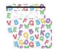 Astuccio colorato con lettere dell'alfabeto bianco trasparente con cerniera | Finestra trasparente per afferrare rapidamente, ampia vestibilità piatta, organizer per studio minimalista