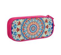 Astuccio colorato con mandala per ragazzi e ragazze con fiore etnico grande portapenne da scrivania cancelleria organizer per scuola ufficio borsa per trucco con cerniera, Blu, 21x5x10.5cm, Astuccio