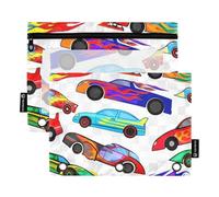 Astuccio colorato con motivo auto da corsa, per raccoglitori a 3 anelli, penne, matite, raccoglitore con cerniera, per ufficio e scuola, tasche trasparenti, colori pastello, 24,9 x 18 cm, confezione