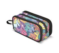Astuccio colorato con pony, grande capacità, per ragazzi e ragazze, astuccio a 3 scomparti, astuccio per studenti, cancelleria, organizer per pennarelli, per scuola, ufficio, lavoro, Pony colorati,