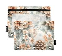 Astuccio con 3 anelli a forma di pigna bianca con fiori primaverili, con cerniera, confezione da 2, impermeabile, organizer da ufficio