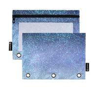 Astuccio con 3 anelli blu pastello con glitter blu pastello sfumato portapenne con cerniera raccoglitore trasparente personalizzato portapenne scuola pastello 24,9 x 18 cm, 2 confezioni