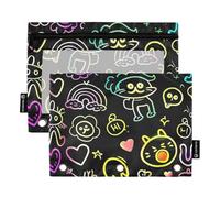 Astuccio con 3 anelli con finestra trasparente, colorato e abbagliante, alla moda, con motivi fosforescenti, in tessuto, grande e robusto, 3 anelli, per scuola, classe, ufficio, multicolore 2