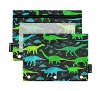 Astuccio con 3 anelli con finestra trasparente, confezione da 2 astucci con cerniera per ragazzi, materiale scolastico per bambini, 9,8 "× 7", dinosauri verde blu nero