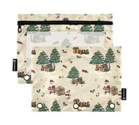 Astuccio con 3 anelli con finestra trasparente marrone per feste di Natale, grandi e robusti, cartelle perforate a 3 fori, organizer per scuola, ufficio, multicolore, 2 pezzi