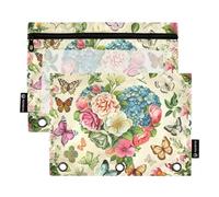 Astuccio con 3 anelli, motivo floreale vintage, cuori e farfalle con colibrì, astuccio per matite con cerniera, 2 pezzi, cartella per cosmetici, organizer da ufficio