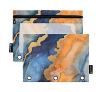 Astuccio con 3 anelli per raccoglitori a 3 fori, con 3 anelli, colore arancione e blu reale, per studenti e ufficio