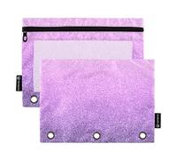 Astuccio con 3 anelli rosa viola glitterato con cerniera, matite arcobaleno scolastiche trasparenti tasche personalizzate 24,9 x 18 cm, 2 confezioni