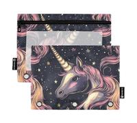 Astuccio con 3 fori per raccoglitori a 3 anelli, impermeabile, per cancelleria per studenti, Notte stellata con unicorni, 1 sizex2