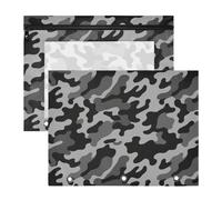 Astuccio con 3 occhielli rinforzati, cartella di file in plastica per lettere A4, confezione da 2 pezzi, materiale scolastico per studenti, mimetico, nero, grigio scuro, Bolsa per lapices