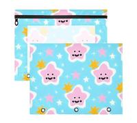 Astuccio con 3 occhielli rinforzati, per lettere formato A4, confezione da 2 pezzi, per studenti, casa, cartoni animati, stelle blu