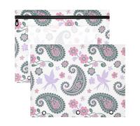 Astuccio con 3 occhielli rinforzati, perforatore a 3 fori, per raccoglitori a 3 anelli, confezione da 2 pezzi, per studenti che tornano a scuola, colori morbidi, motivo cachemire, rosa, ciano, bianco