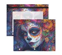 Astuccio con 3 occhielli rinforzati, tasca a 3 anelli per lettere A4, confezione da 2 articoli scolastici per studenti Dia De Los Muertos messicano Sugar Skull Girl