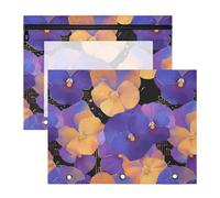 Astuccio con 3 occhielli rinforzati, tasca a 3 anelli per lettere A4, confezione da 2 pezzi, per studenti, studenti, forniture per insegnanti, fiori arancioni e viola del pensiero