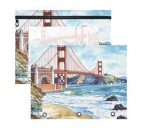 Astuccio con 3 occhielli rinforzati, tasca a 3 anelli per raccoglitori a 3 anelli, confezione da 2 per insegnanti, casa del Golden Gate Bridge